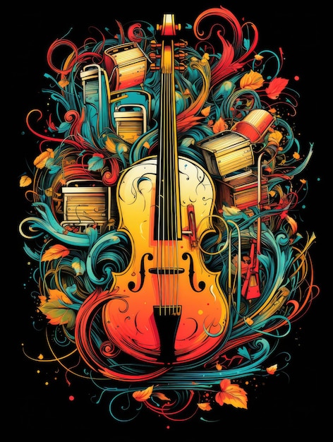 illustration an intricate illustration of musical instruments or vinyl records