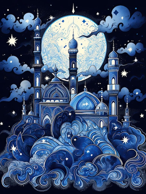 illustration Islamic New Year in blue