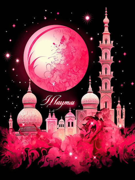 illustration Islamic New Year in pink