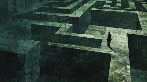 Illustration Isolation and Loneliness in Textured Charcoal Maze Concept