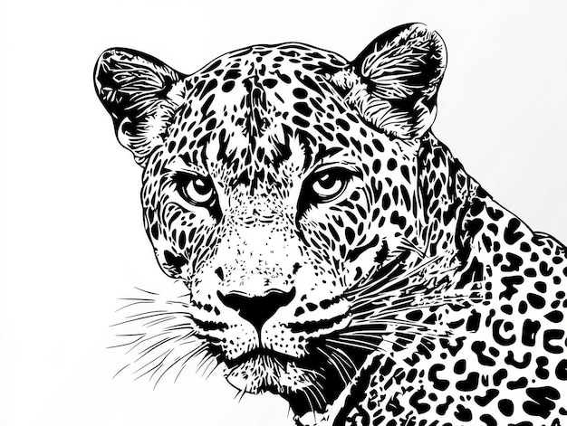 Photo illustration of a jaguar in a black and white line art style