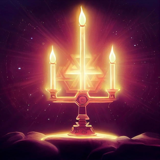 Illustration of jewish holiday Hanukkah background with menorah traditional candelabra and burning candles