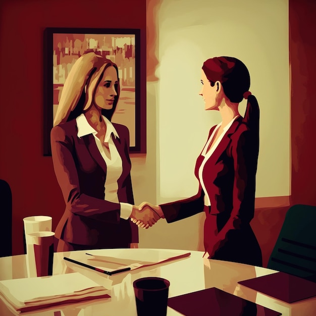 illustration of A joyful business woman works in an office A young and enterprising employee