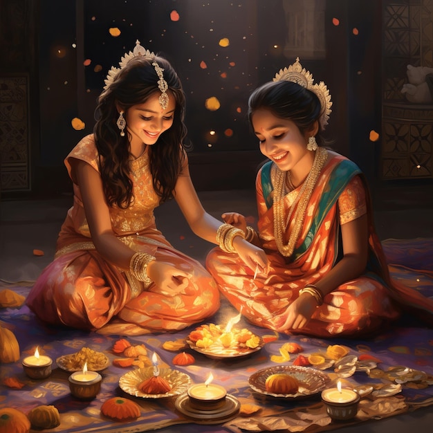 illustration of Joyous representations of Diwali celebrations