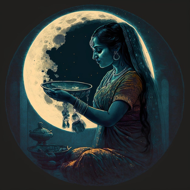 Illustration of karva Chauth Generative Ai