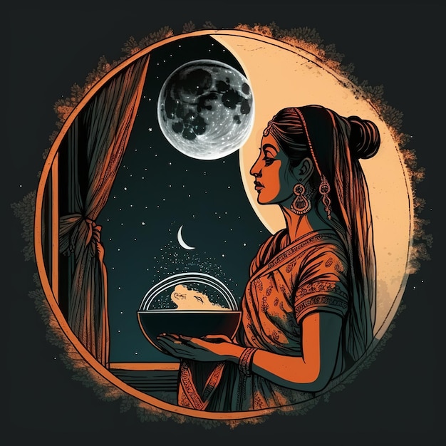 Illustration of karva Chauth Generative Ai