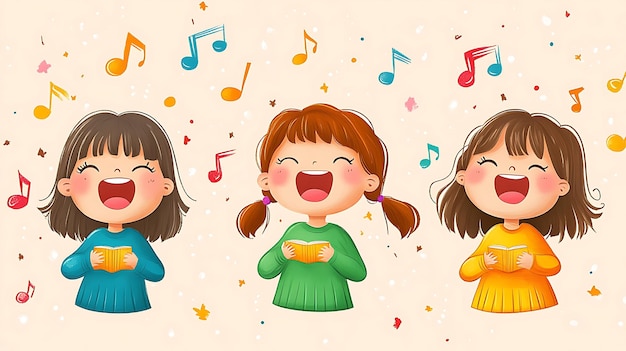 Photo illustration of kids enjoying music together listening to songs with joyful expressions