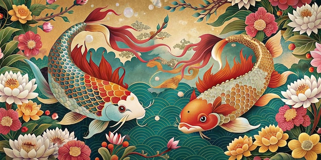 illustration koi fish Luxury Chinese background Chinese and Japanese wallpaper