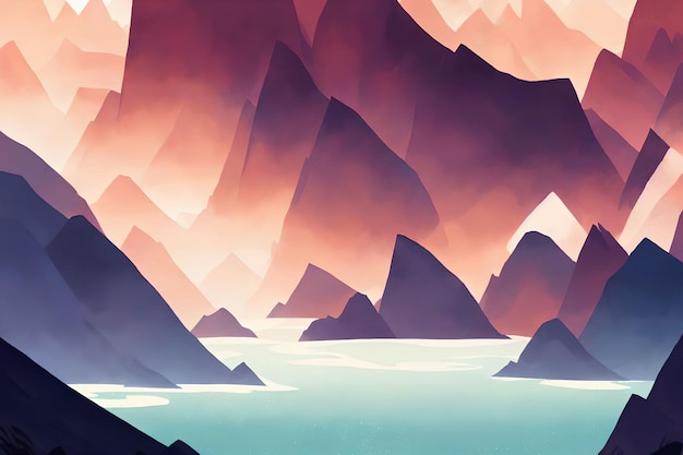 Illustration landscape view of the sea ocean and rock generative art by AI