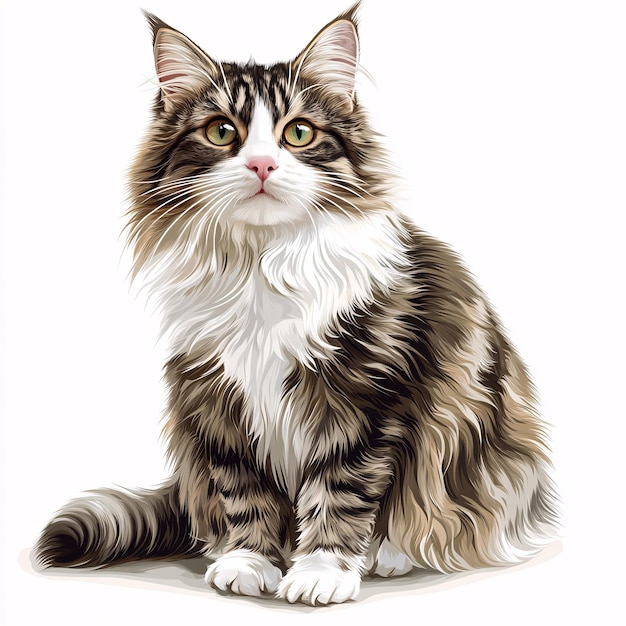 Illustration of LaPerm Cat on White Background