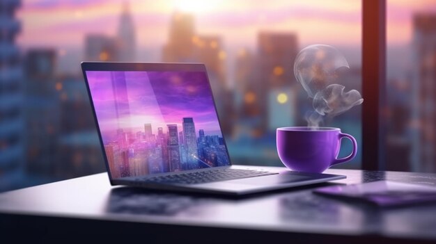 Illustration of a laptop and coffee on a desk