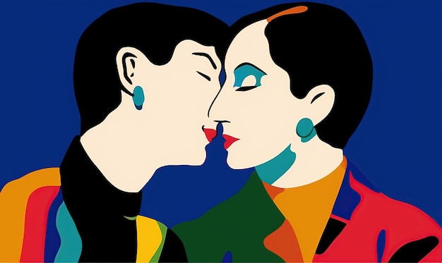 Illustration lesbian couple kiss