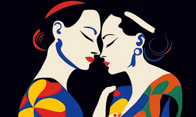 Illustration lesbian couple kiss