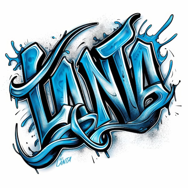 Photo illustration of the lettering in the style of graffiti on a white background