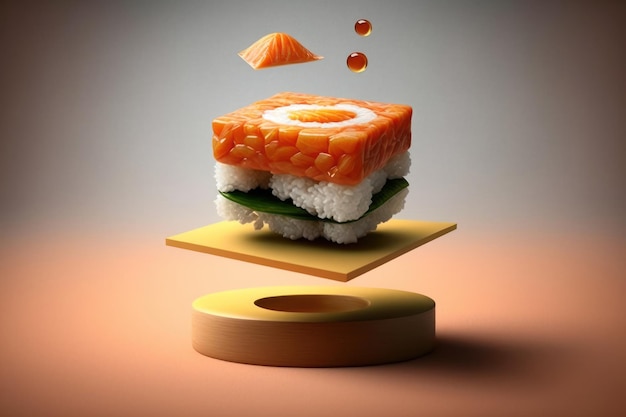 Illustration of levitating sushi AI generation