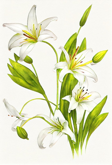 Illustration of Lily Flower in Watercolor Painting Style