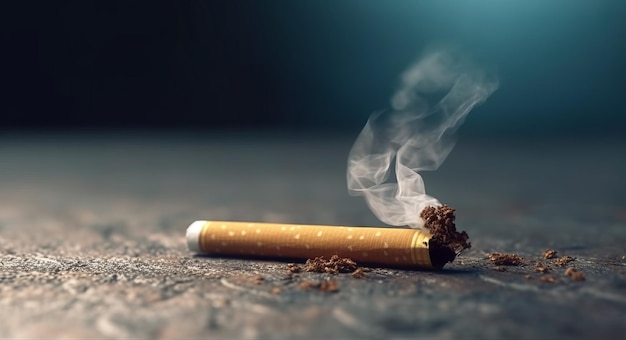 Illustration of a lit cigarette emitting smoke Quitting from addiction concept