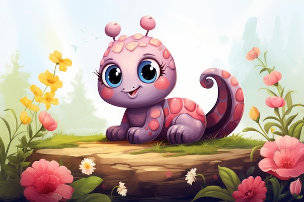 Illustration little caterpillar sitting