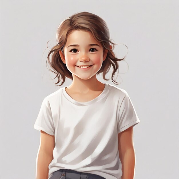 a illustration of Little girl with white tshirt