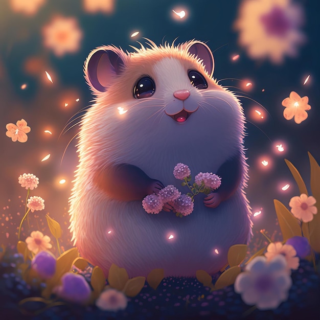 Illustration little hamster children's style fairy tale Generative AIxA