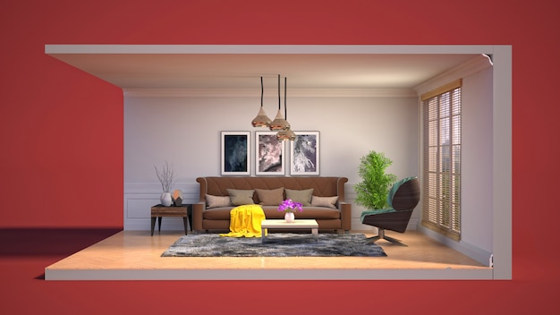 Illustration of the living room in a box