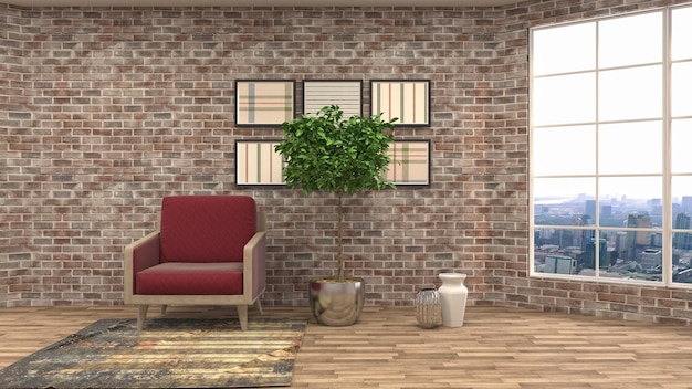 Illustration of the living room interior. 3D render