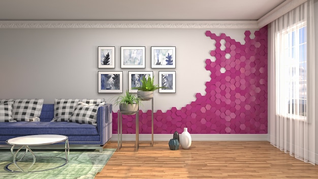 Illustration of the living room interior. 3d render