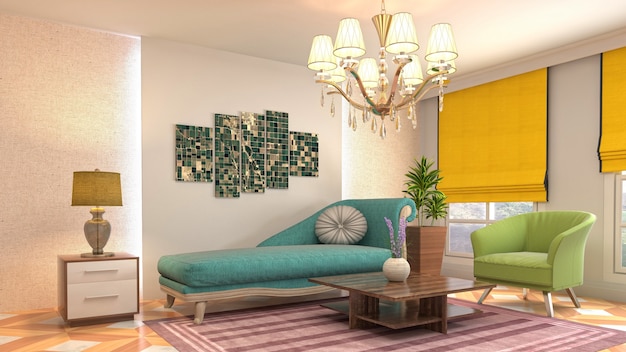 Illustration of living room interior. 3d rendering