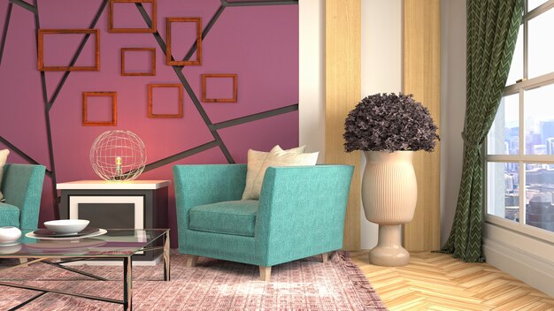 Illustration of living room interior. 3d rendering