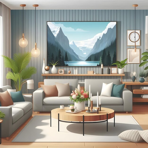 illustration of the living room interior Design