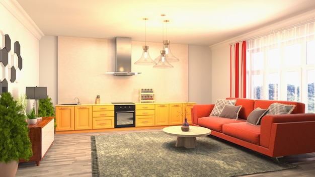 Illustration of the living room interior