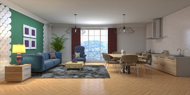 Illustration of the living room interior