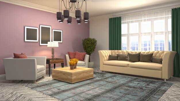 Illustration of the living room interior