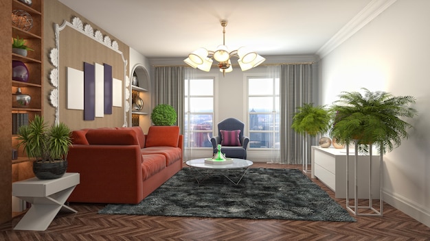 Illustration of the living room interior