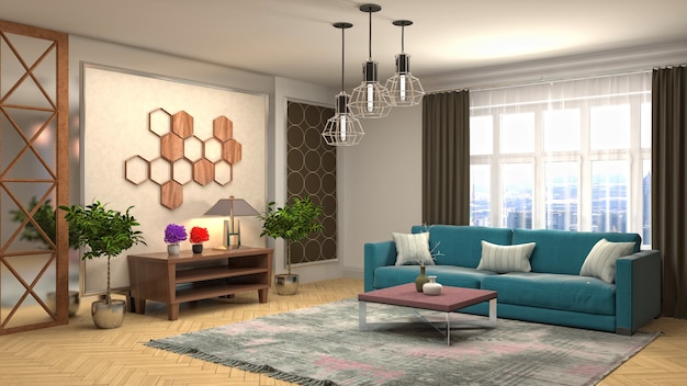 Illustration of the living room interior