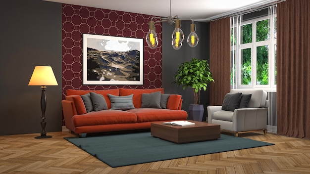 Illustration of the living room interior