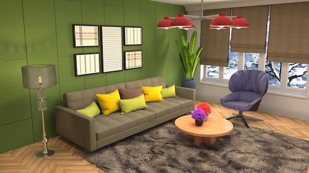 Illustration of the living room interior