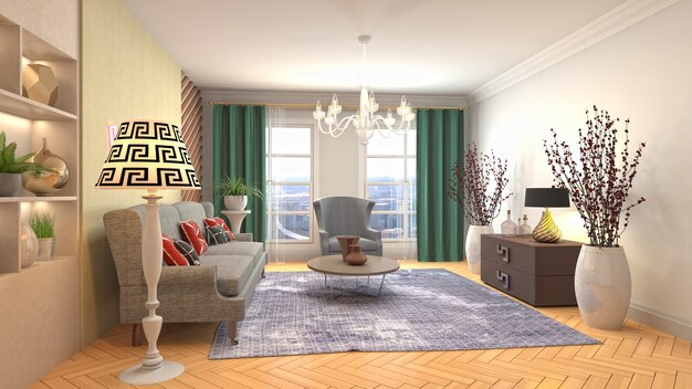 Illustration of the living room interior