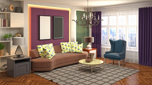 Illustration of the living room interior