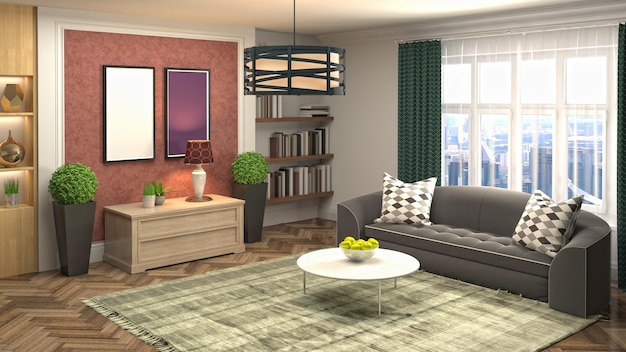 Illustration of the living room interior