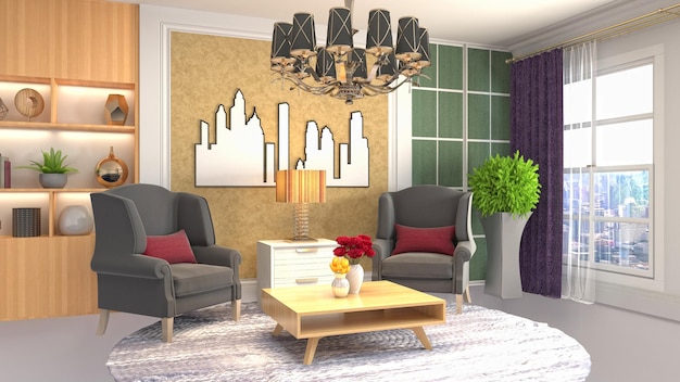 Illustration of the living room interior