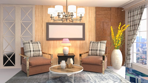 Illustration of the living room interior