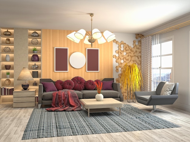 Illustration of the living room interior