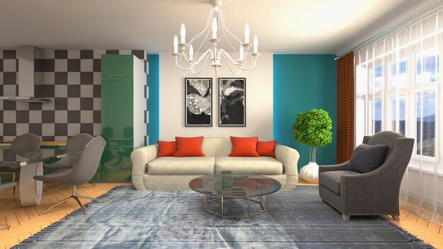 Illustration of the living room interior