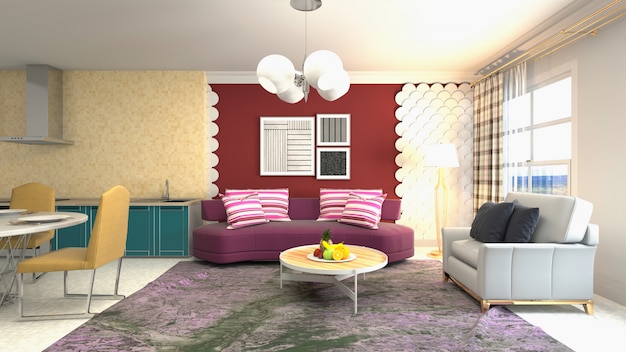 Illustration of the living room interior