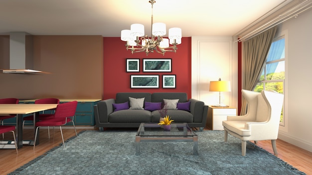 Illustration of the living room interior