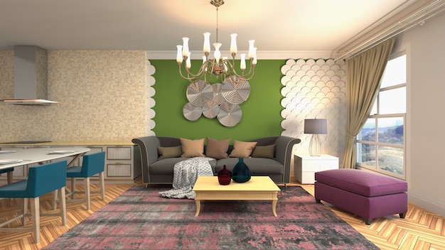 Illustration of the living room interior