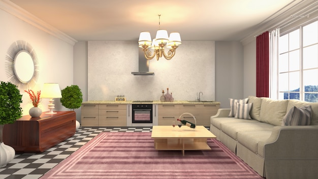 Illustration of the living room interior