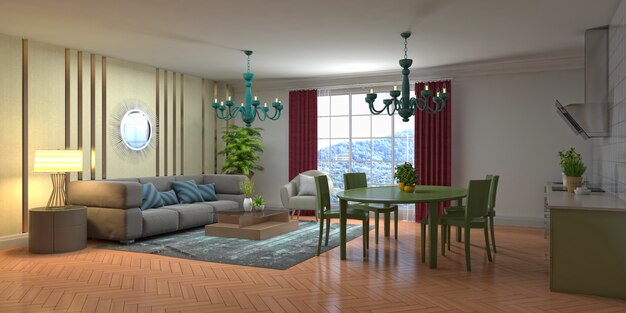 Illustration of the living room interior