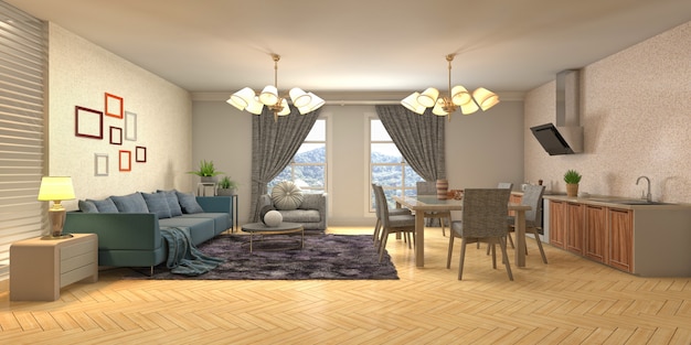 Illustration of the living room interior